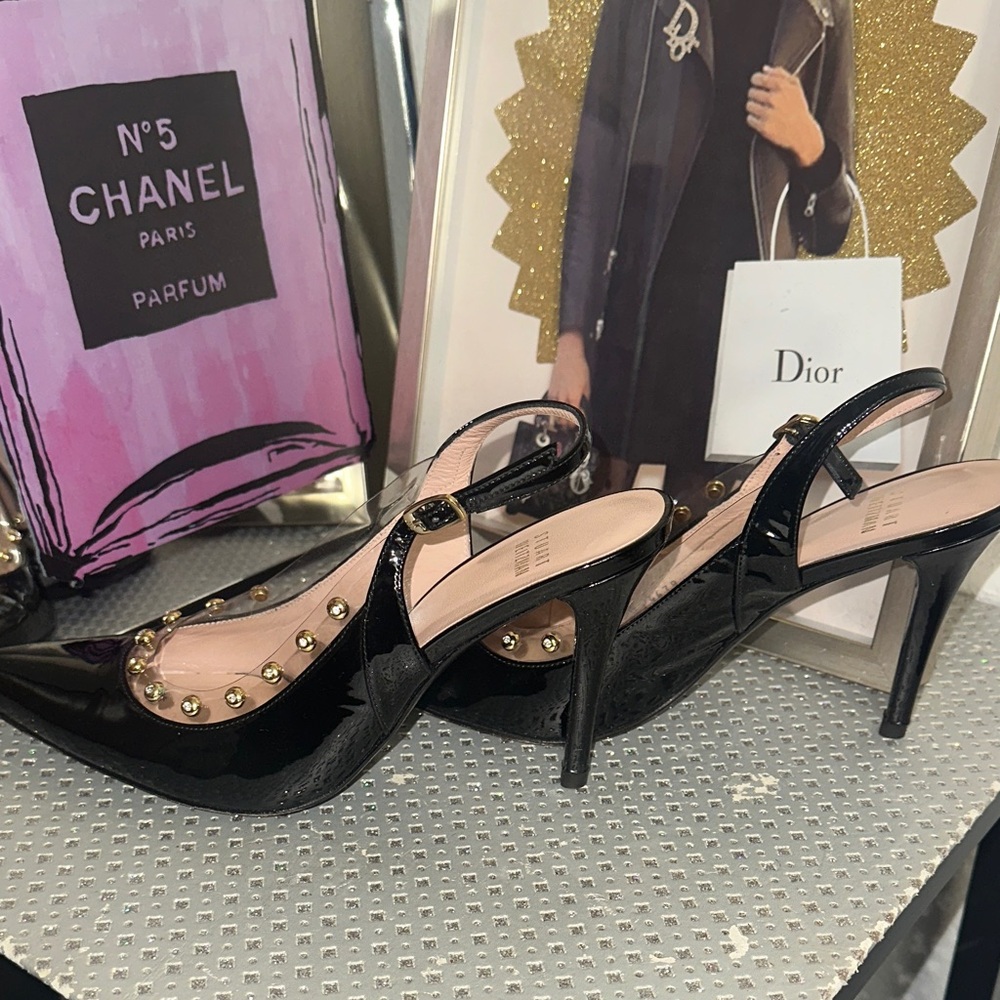 Stuart Weitzman Black and Gold Studded Heels - Picture 6 of 12